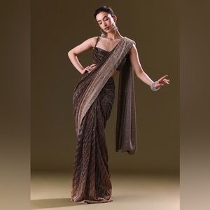 Kalki Fashion Brown Sequin Pre Stitched Saree With Cowl Blouse